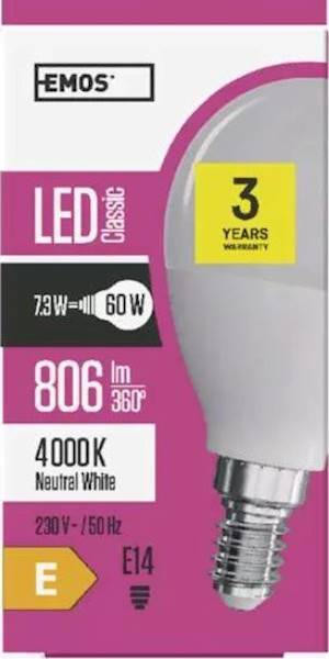 LED  EMOS CLASSIC MINI GLOBE 7.3W E14 NW ZQ1231