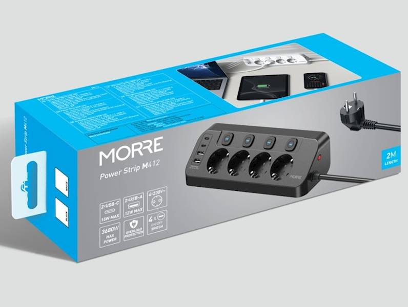 LISTWA ZASIL.M-412 4G 230V 2USB A 2USBC NAROŻNA 2M