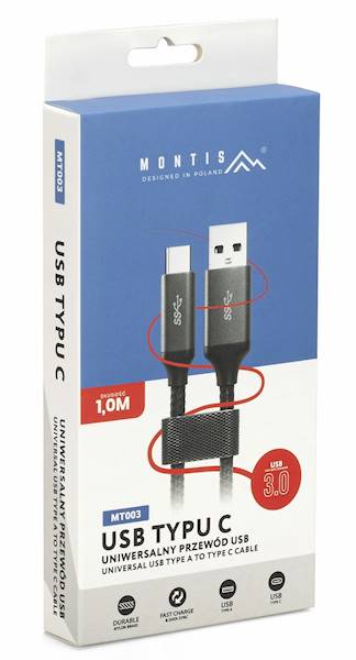 KABEL USB A- C  1m 3A  MONTIS MT003