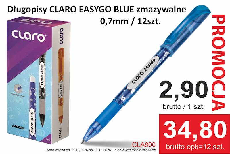 .Długopis CLARO EASYGO BLUE zmazywalny 0.7mm/12szt