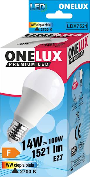 Led ONELUX E27 A60 14W 1521 lm WW 2700 K 100W