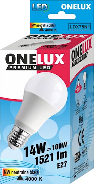 Led ONELUX E27 A60 14W  1521 lm NW 4000K 100W