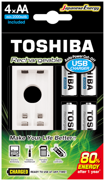 Ładowarka TOSHIBA 6GME4 USB+4 szt AA 2000mah 