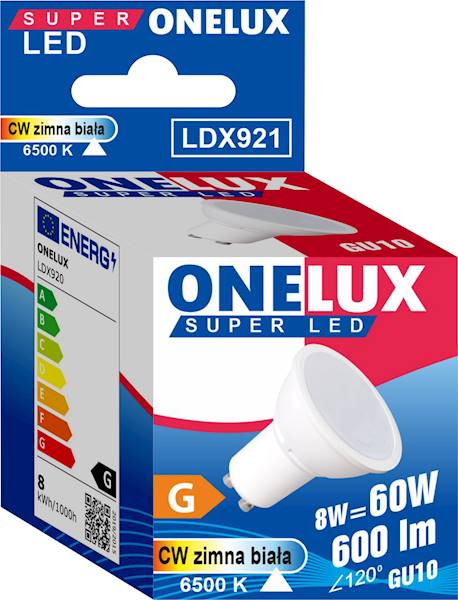 Led ONELUX GU10 8W 800lm CW 6500K kat św.100