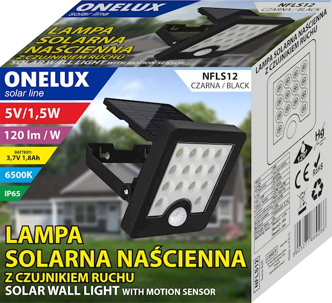 .Lampa NFLS12 ONELUX SOLARNA WALL 5W czarna