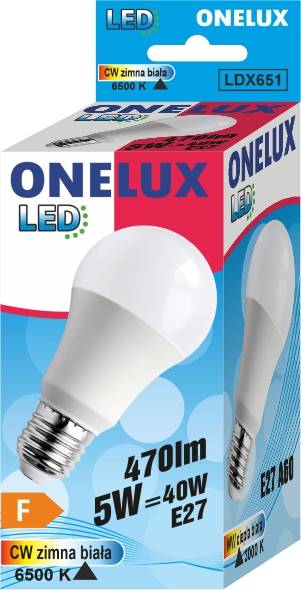 Led ONELUX E27 A60 5W 470 lm CW 6500K   40W