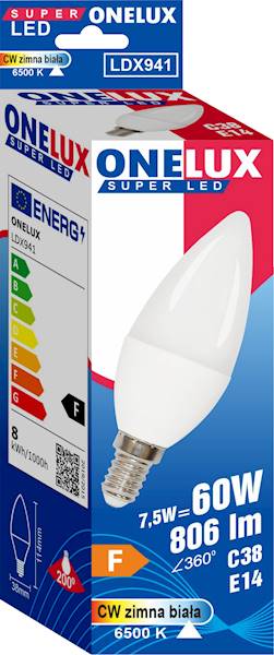 Led ONELUX E14 7.5W 806 lm CW 6500K  C38 