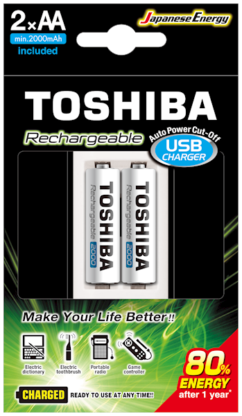 Ładowarka TOSHIBA 6GME2 USB+2 szt.Akum AA 2000mah
