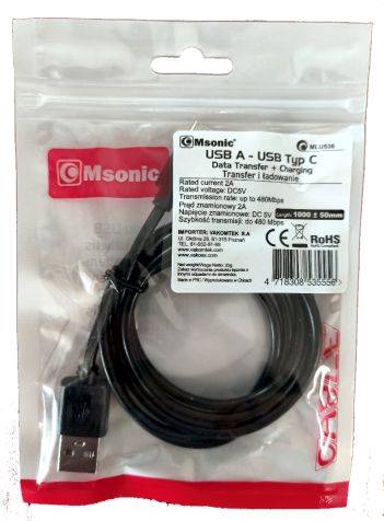 Kabel USB A-C 1m  2A MLU536 MSONIC 