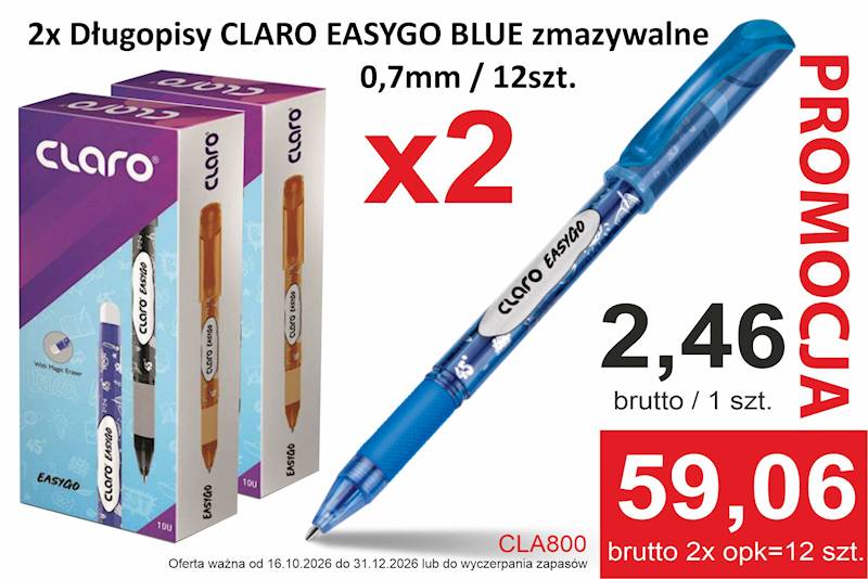 Promocja 2x Długopis CLARO EASYGO BLUE zmazywalny