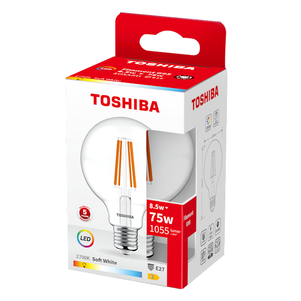 Led TOSHIBA FILAMENT E27 G95 8.5W 1055lm 2700K