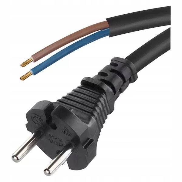 KABEL ZASILAJĄCY MONTAŻOWY 2x1mm2 GUMA CZARNY 3m