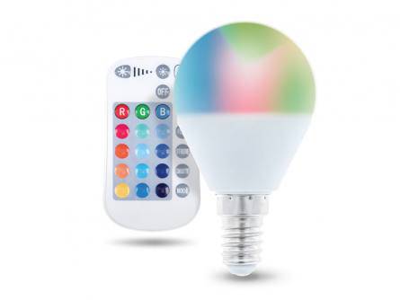 E14 LED 230V 5W RGB Z PILOTEM KULKA 