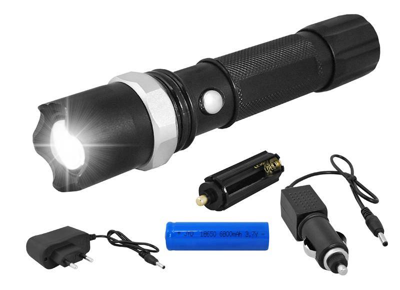 LATARKA RĘCZNA ZOOM ZESTAW ŁADOWANIA NA 12V/230V