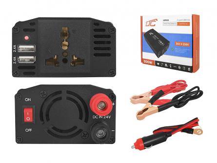 PRZETWORNICA 24V->230V 300W 2xUSB 2,4A