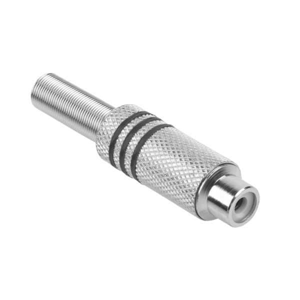 GNIAZDO RCA METAL SREBRNE CZARNE PASKI
