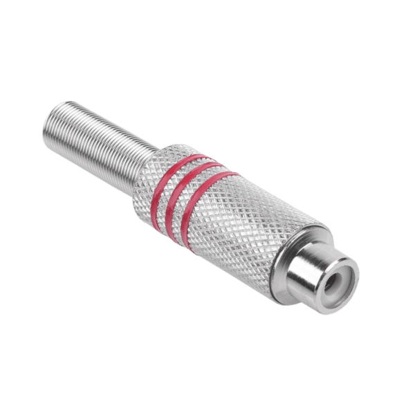 GNIAZDO RCA METAL SREBRNE CZERWONE PASKI