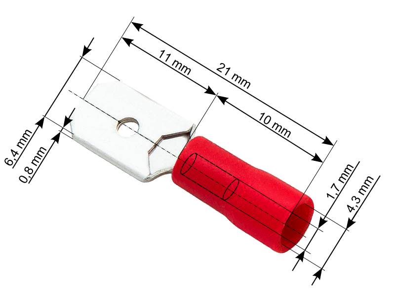 KONEKTOR IZOLOWANY MĘSKI 6,3mm CZERWONY