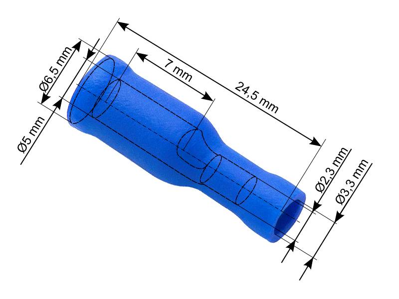 KONEKTOR IZOLOWANY ŻEŃSKI 5,0x24,5mm OKR NIEBIESKI