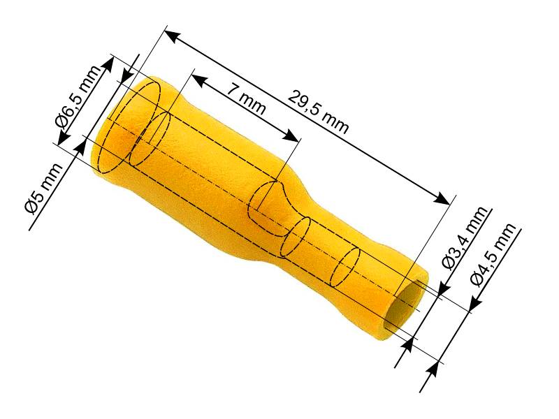 KONEKTOR IZOLOWANY ŻEŃSKI 5,0x24,5mm OKR ŻÓŁTY