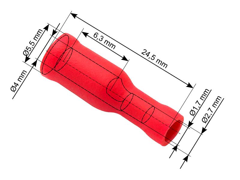 KONEKTOR IZOLOWANY ŻEŃSKI 4,0x24,5mm OKR CZERWONY