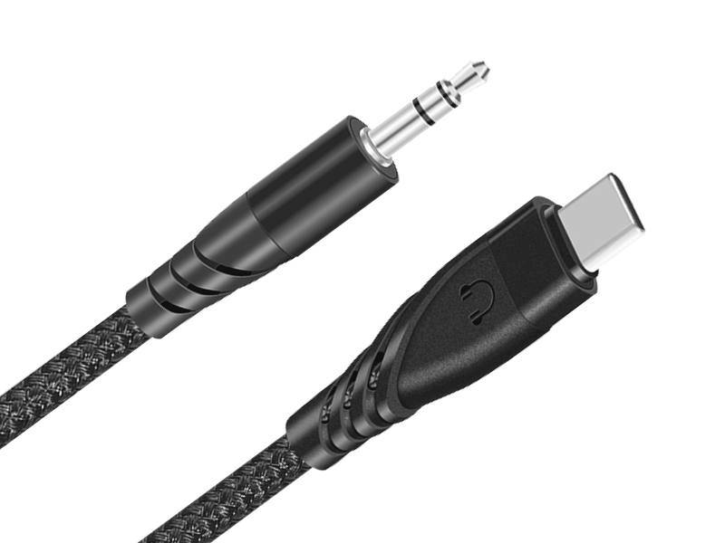 KABEL POŁĄCZENIOWY JACK3,5mm-USB C CZARNY 1m