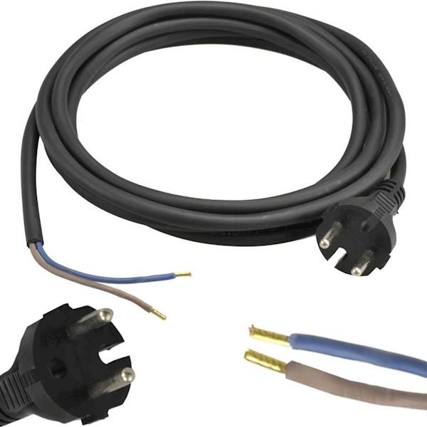 KABEL ZASILAJĄCY MONTAŻOWY 2x1,5mm2 GUMA CZARNY 3m