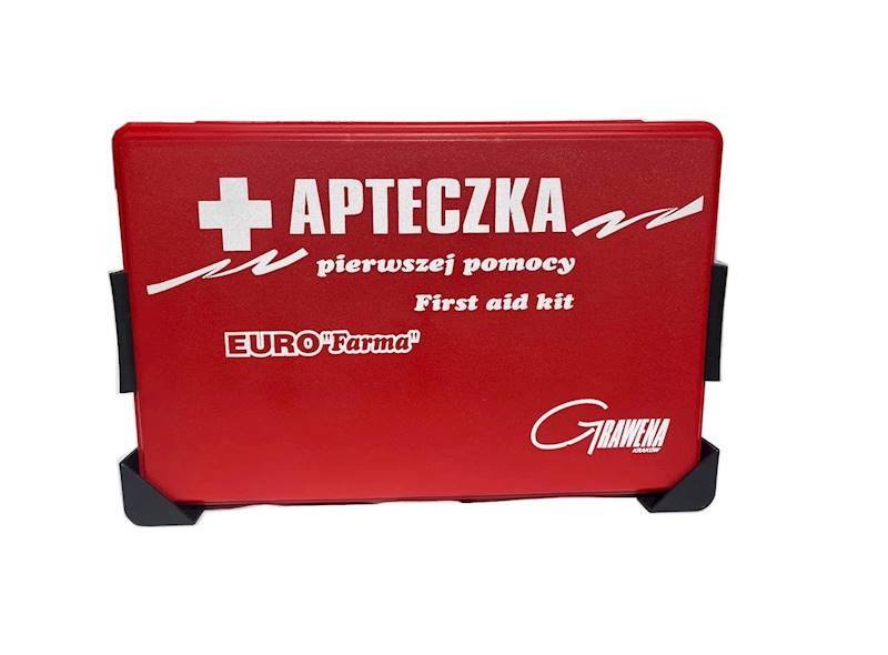 Apteczka Euro Farma DIN13164 kaseta czerwona ze stelażem z ustnikiem