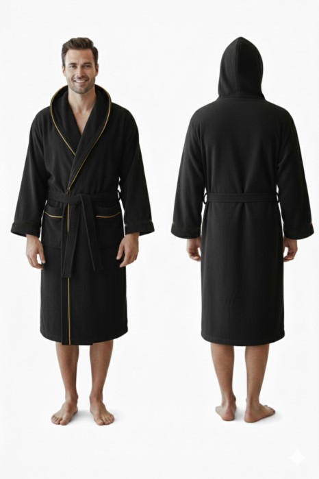 Szlafrok MB VELLUTO KOLOR roz.L  350g welur czarny kaptur