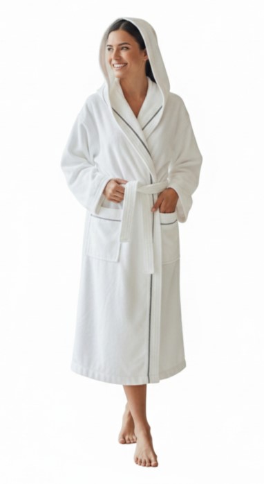 Szlafrok MB VELLUTO welur 350g, biały, kaptur