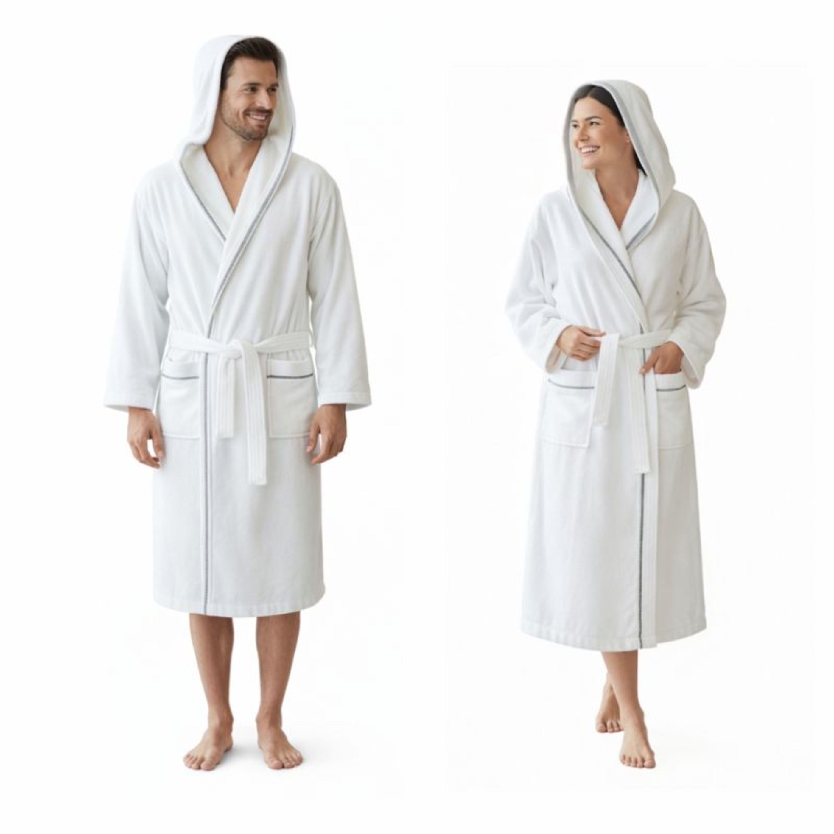 Szlafrok MB VELLUTO welur 350g, biały, kaptur