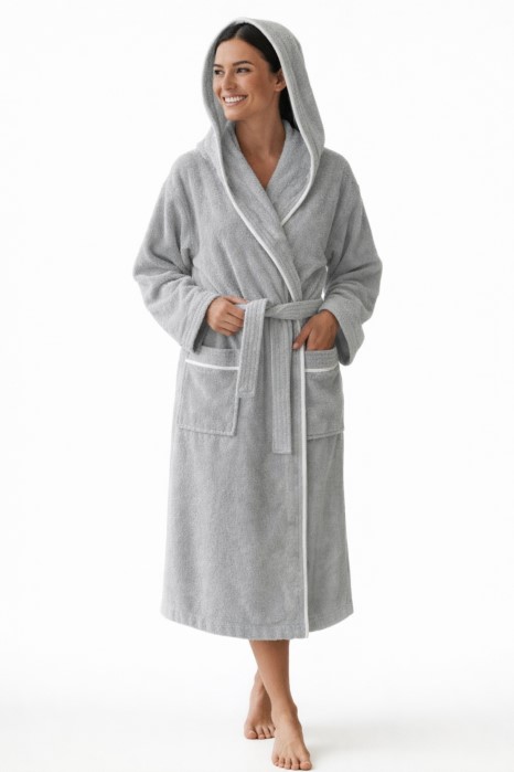 Szlafrok MB VELLUTO welur 350g, jasny szary, kaptur