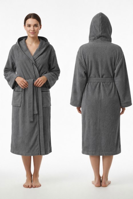 Szlafrok MB VELLUTO KOLOR roz.M 350g welur ciemny szary kaptur