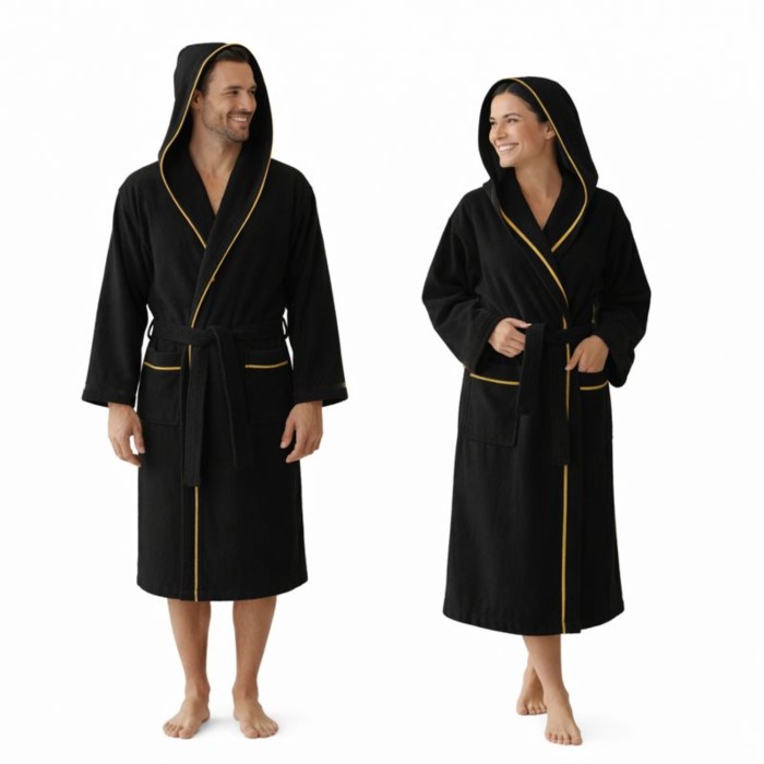 Szlafrok MB VELLUTO welur 350g, czarny, kaptur