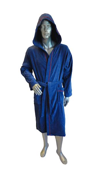 Szlafrok MB VELLUTO welur 350g, granatowy, kaptur