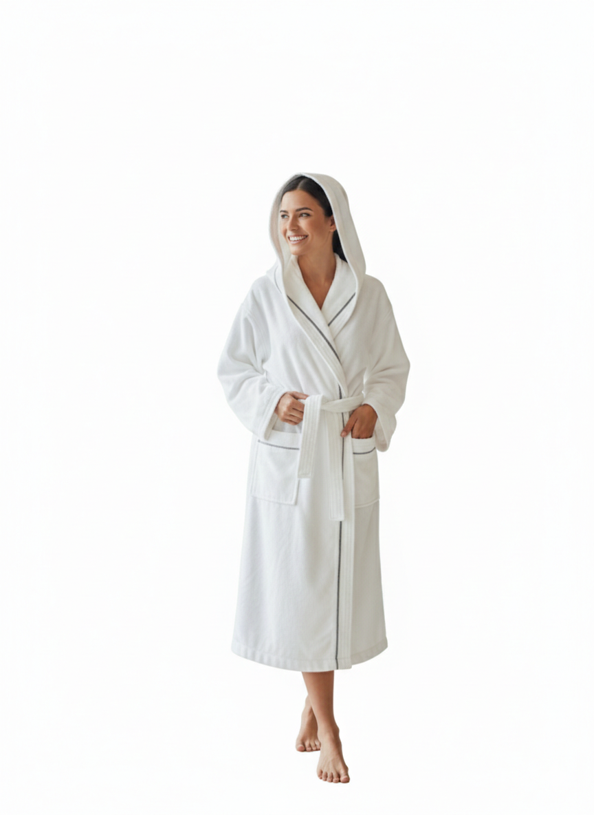 Szlafrok MB VELLUTO welur 350g, biały, kaptur