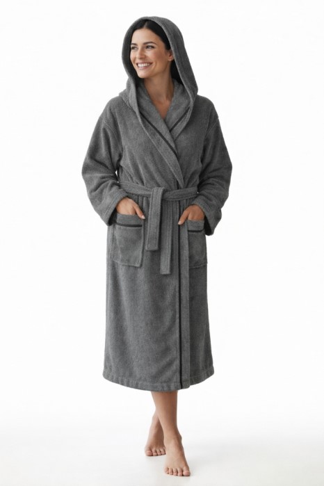 Szlafrok MB VELLUTO welur 350g, ciemny szary, kaptur