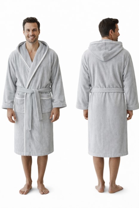 Szlafrok MB VELLUTO KOLOR roz.XL 350g welur jasny szary kaptur