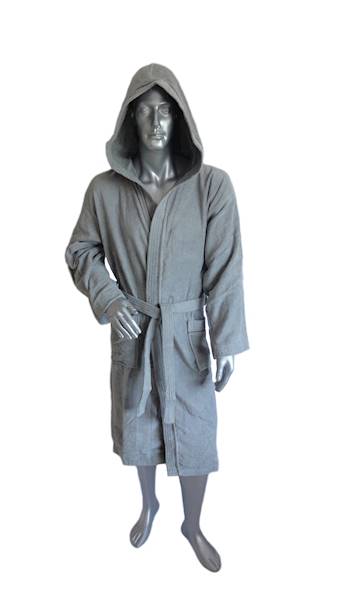 Szlafrok MB VELLUTO welur 350g, jasny szary, kaptur