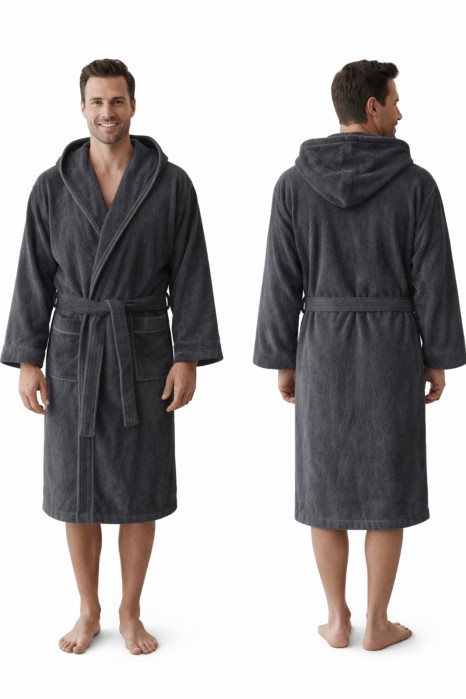 Szlafrok MB VELLUTO KOLOR roz.XXL 350g welur ciemny szary kaptur