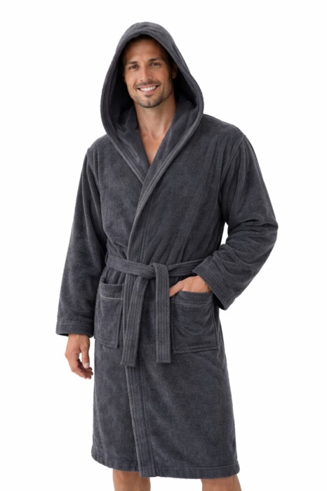 Szlafrok MB VELLUTO welur 350g, ciemny szary, kaptur