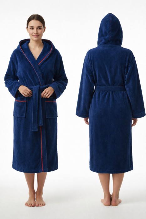 Szlafrok MB VELLUTO KOLOR roz.XXL 350g welur granatowy kaptur