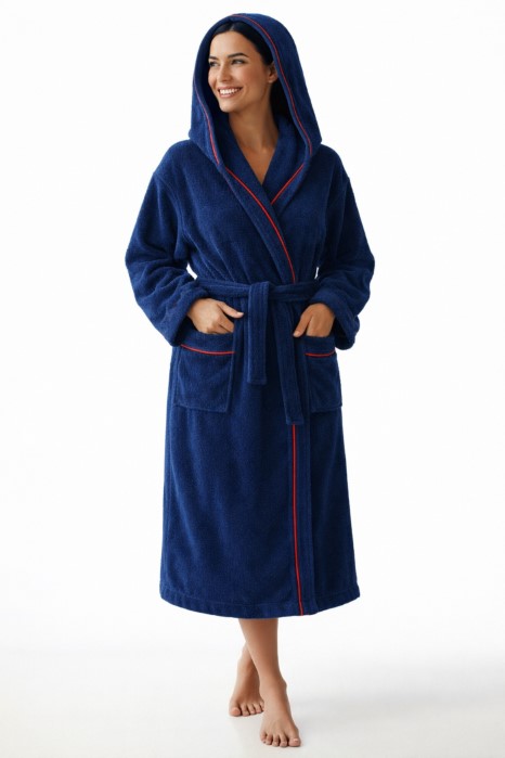 Szlafrok MB VELLUTO welur 350g, granatowy, kaptur