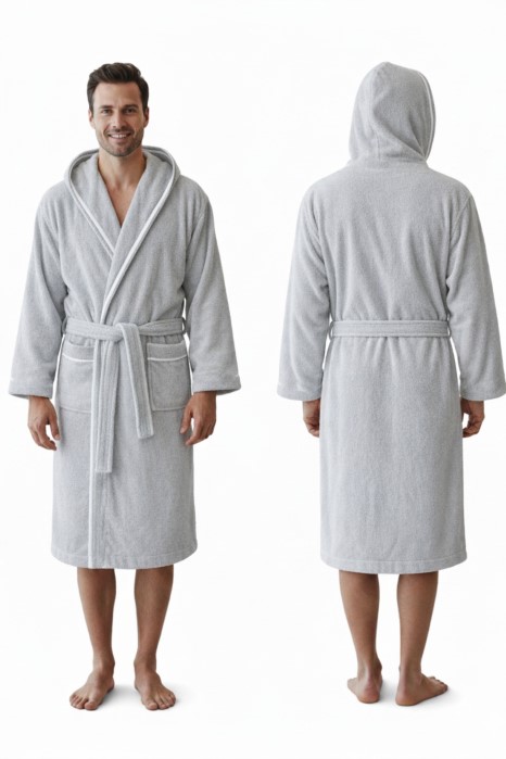 Szlafrok MB VELLUTO KOLOR roz.XXXL 350g welur jasny szary kaptur