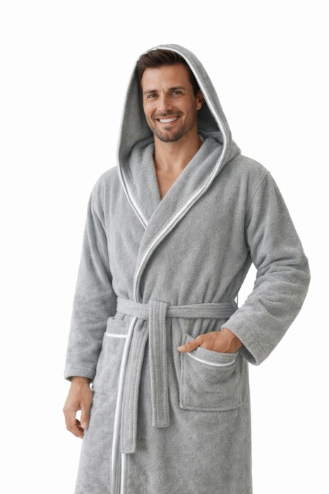 Szlafrok MB VELLUTO welur 350g, jasny szary, kaptur