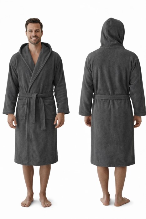 Szlafrok MB VELLUTO KOLOR roz.XXXL 350g welur ciemny szary kaptur