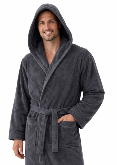 Szlafrok MB VELLUTO welur 350g, ciemny szary, kaptur