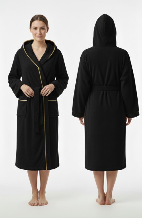 Szlafrok MB VELLUTO KOLOR roz.XXXL 350g welur czarny kaptur