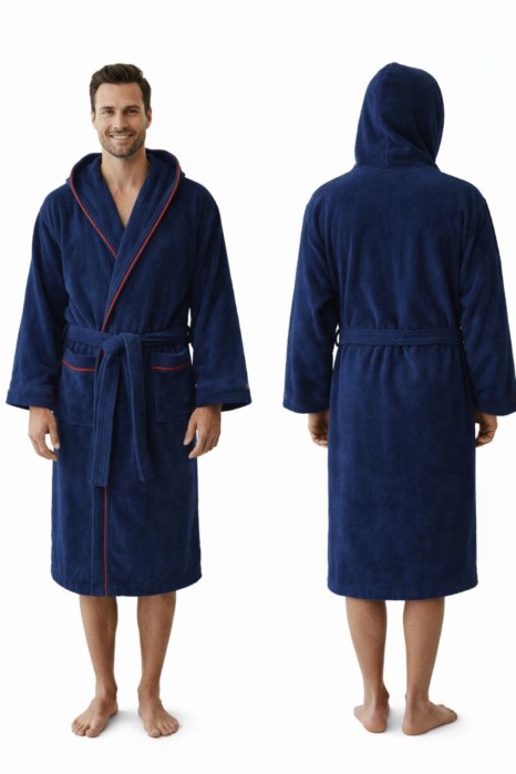 Szlafrok MB VELLUTO KOLOR roz.XXXL 350g welur granatowy kaptur