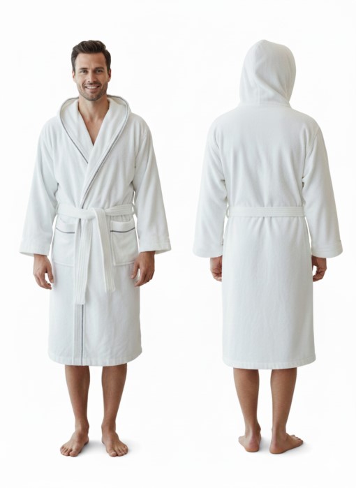 Szlafrok MB VELLUTO welur 350g, biały, kaptur